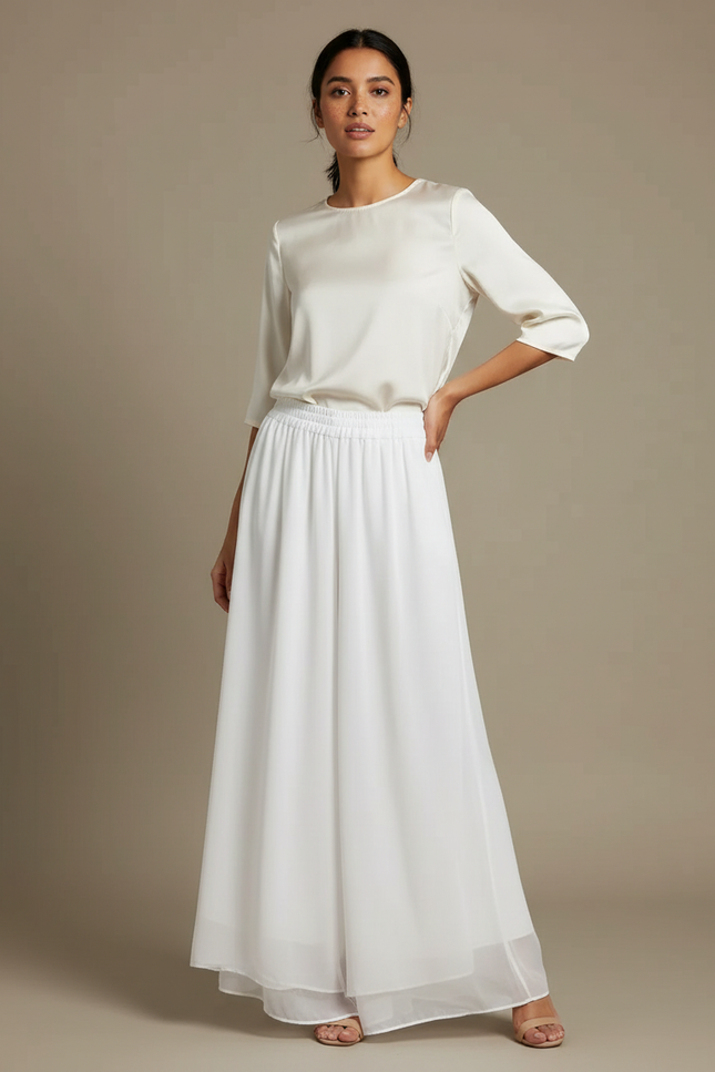 Pantalon Chinois Blanc Fluide Ample Élégant Femme - Soie