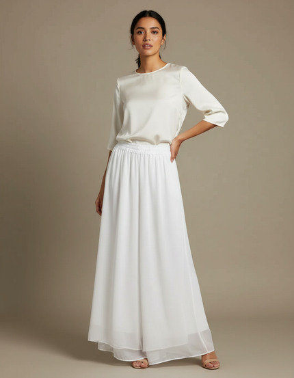 Pantalon Chinois Blanc Fluide Ample Élégant Femme - Soie