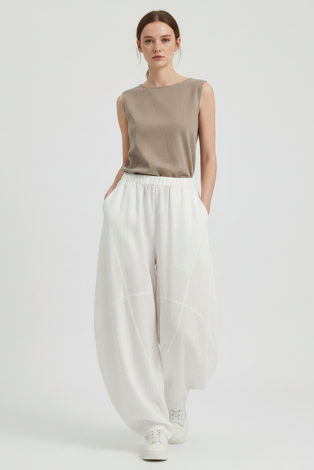 Pantalon Chinois Femme Blanc Sarouel - Lin