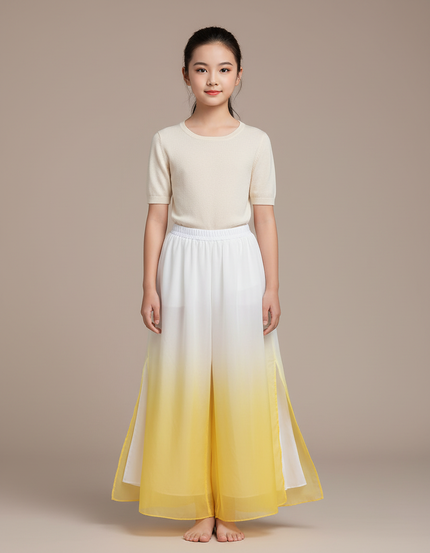 Pantalon Chinois Dégradé Fluide Ample Fendu Jaune - Polyester