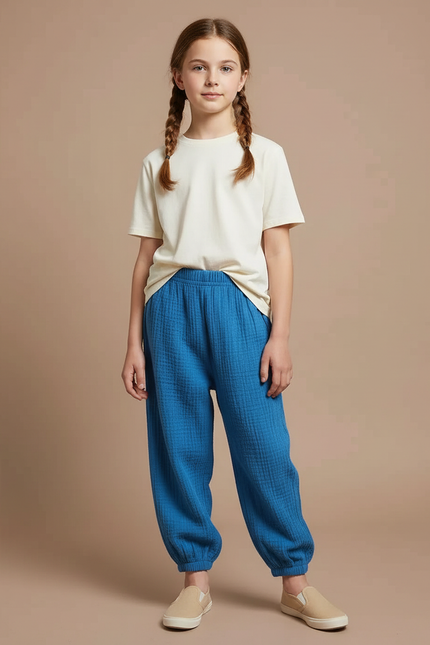 Pantalon Chinois Bleu Coton Ample Enfant