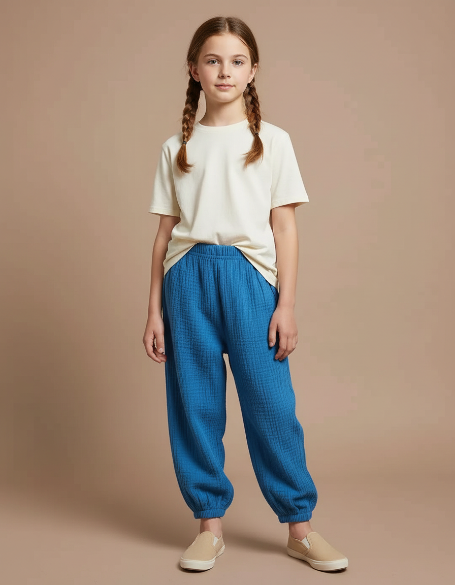 Pantalon Chinois Bleu Coton Ample Enfant