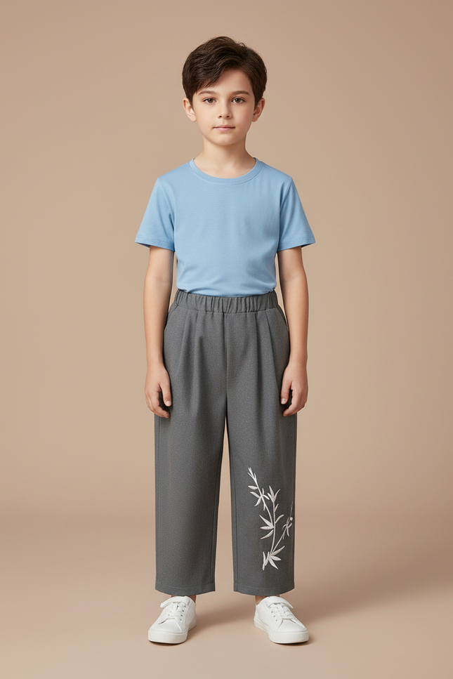Pantalon Chinois Gris Ample Bambou Enfant Décontracté - Polyester