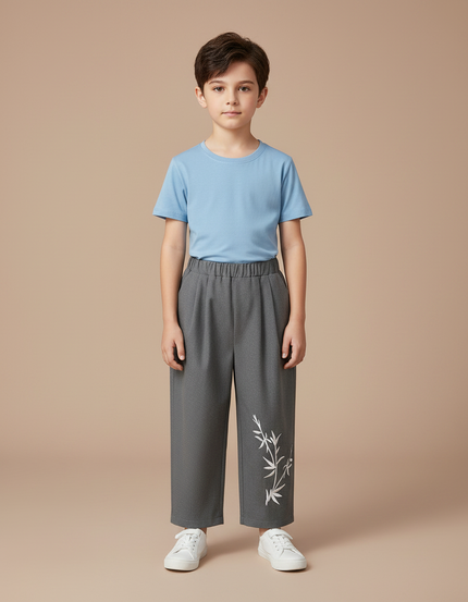 Pantalon Chinois Gris Ample Bambou Enfant Décontracté - Polyester