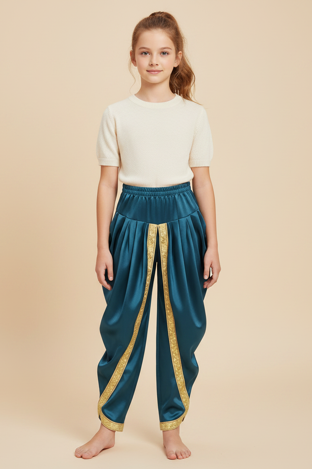Pantalon Chinois Satiné Bleu Doré Ample Enfant