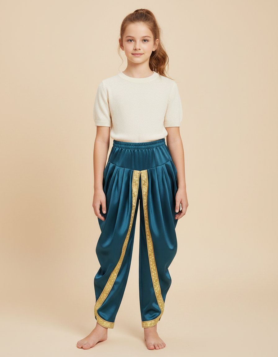 Pantalon Chinois Satiné Bleu Doré Ample Enfant