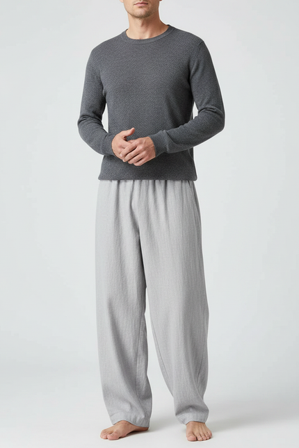 Pantalon Chinois Gris Clair Ample Lin Homme Décontracté