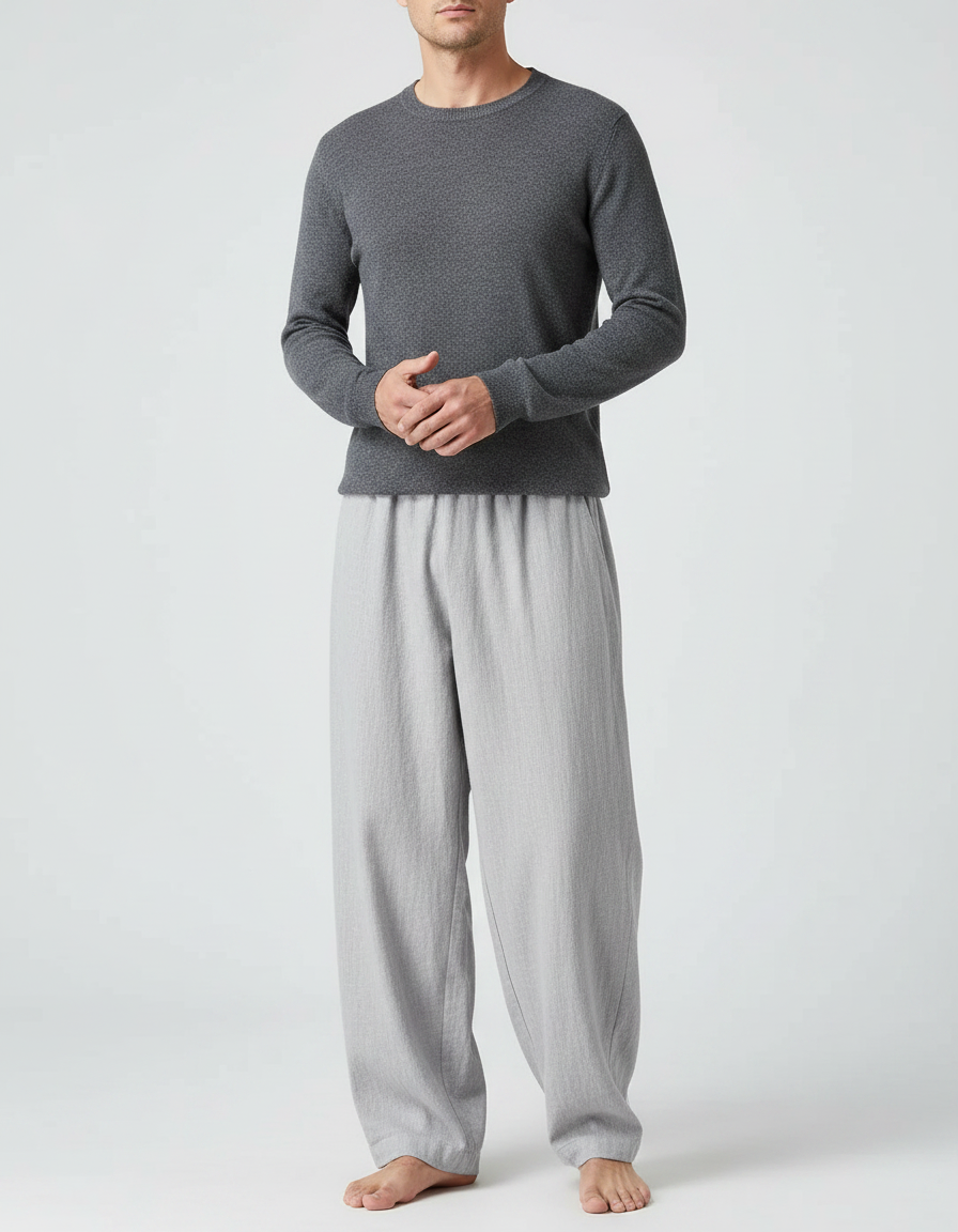 Pantalon Chinois Gris Clair Ample Lin Homme Décontracté
