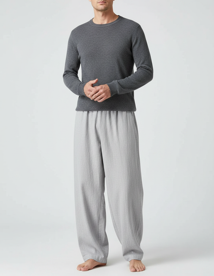 Pantalon Chinois Gris Clair Ample Lin Homme Décontracté