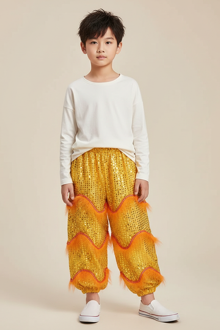 Pantalon Chinois Pailleté Orange Franges Danse Enfant - Doré Polyester