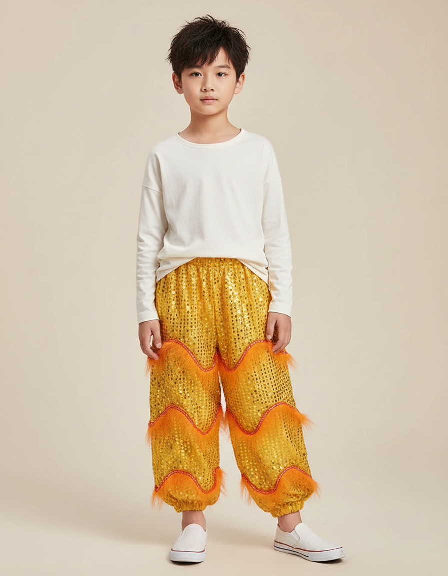 Pantalon Chinois Pailleté Orange Franges Danse Enfant - Doré Polyester