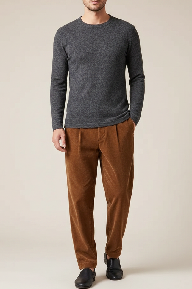 Pantalon Chinois Marron Ample Côtelé Décontracté Homme - Cordé