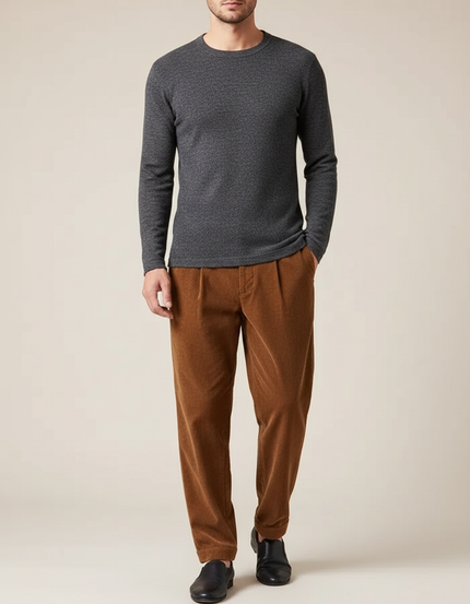 Pantalon Chinois Marron Ample Côtelé Décontracté Homme - Cordé