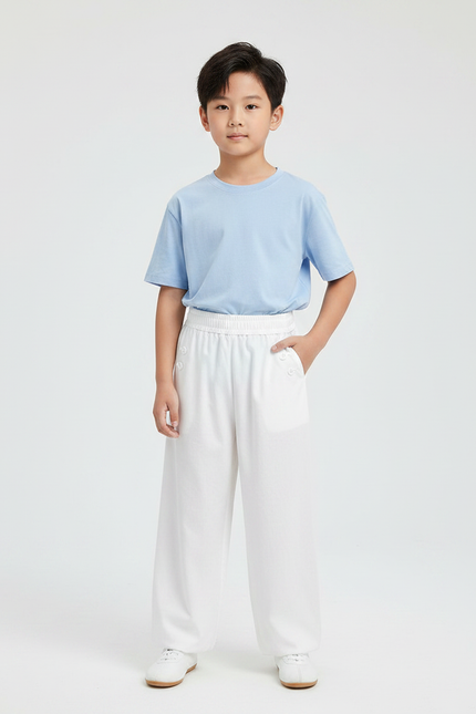 Pantalon Chinois Blanc Ample Coton Décontracté Enfant