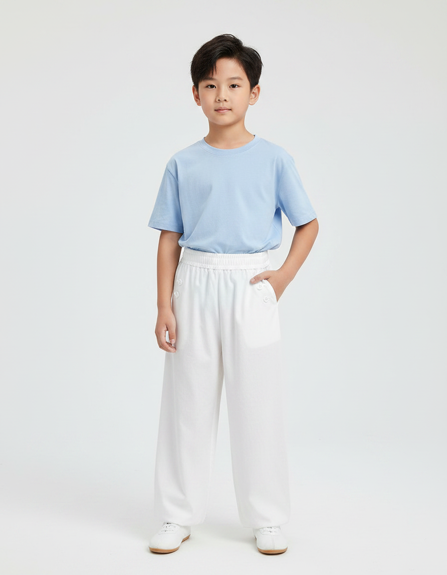 Pantalon Chinois Blanc Ample Coton Décontracté Enfant