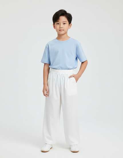 Pantalon Chinois Blanc Ample Coton Décontracté Enfant