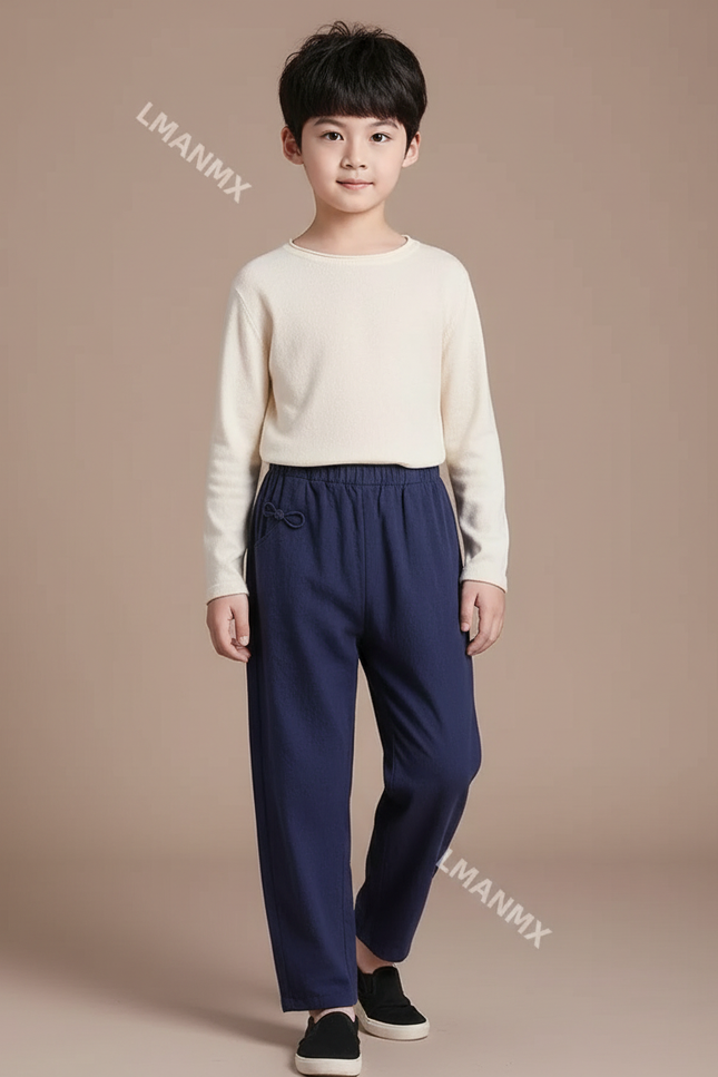 Pantalon Chinois Bleu Marine Ample Coton Lin Enfant