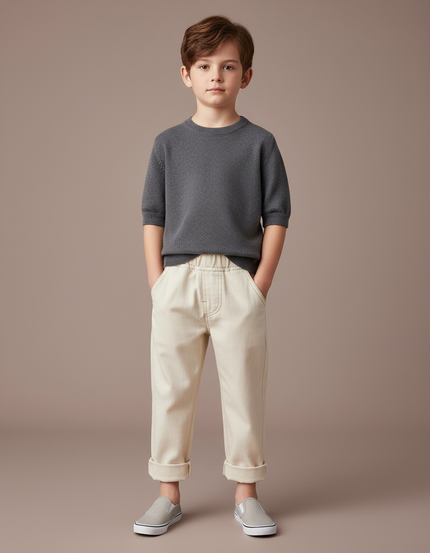 Pantalon Chinois Crème Ample Coton Enfant - Beige
