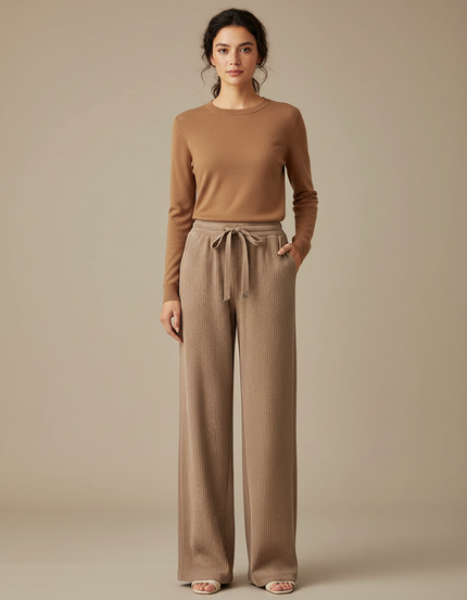 Pantalon Chinois Côtelé Marron Ample Confortable Femme - Camel Cordé