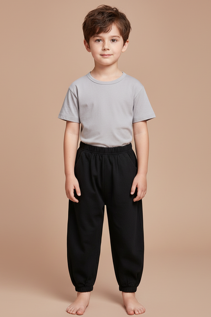 Pantalon Chinois Noir Ample Coton Enfant Simple - Molleton