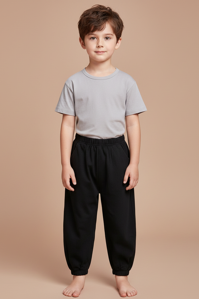 Pantalon Chinois Noir Ample Coton Enfant Simple - Molleton