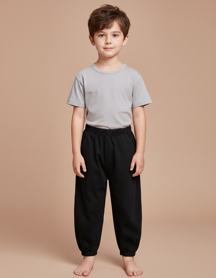 Pantalon Chinois Noir Ample Coton Enfant Simple - Molleton