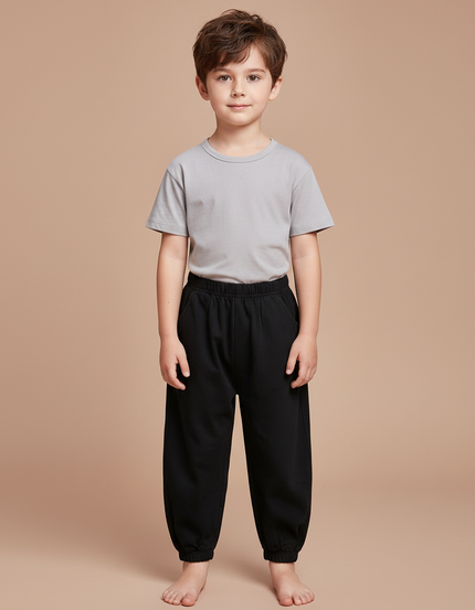 Pantalon Chinois Noir Ample Coton Enfant Simple - Molleton