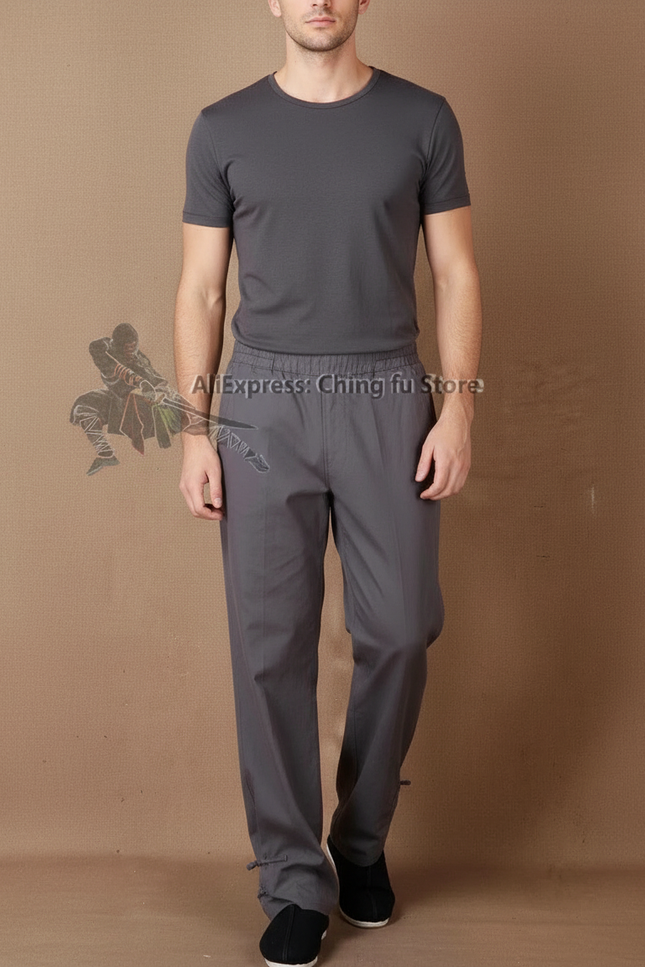 Pantalon Chinois Gris Coton Ample Unisexe Sport