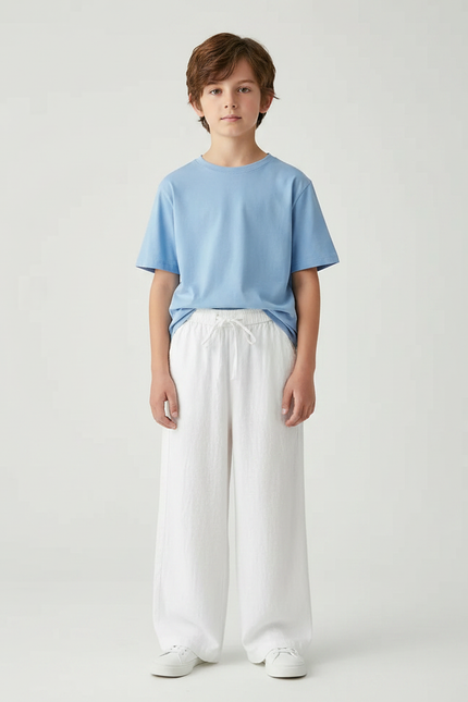 Pantalon Chinois Blanc Ample Lin Décontracté Garçon