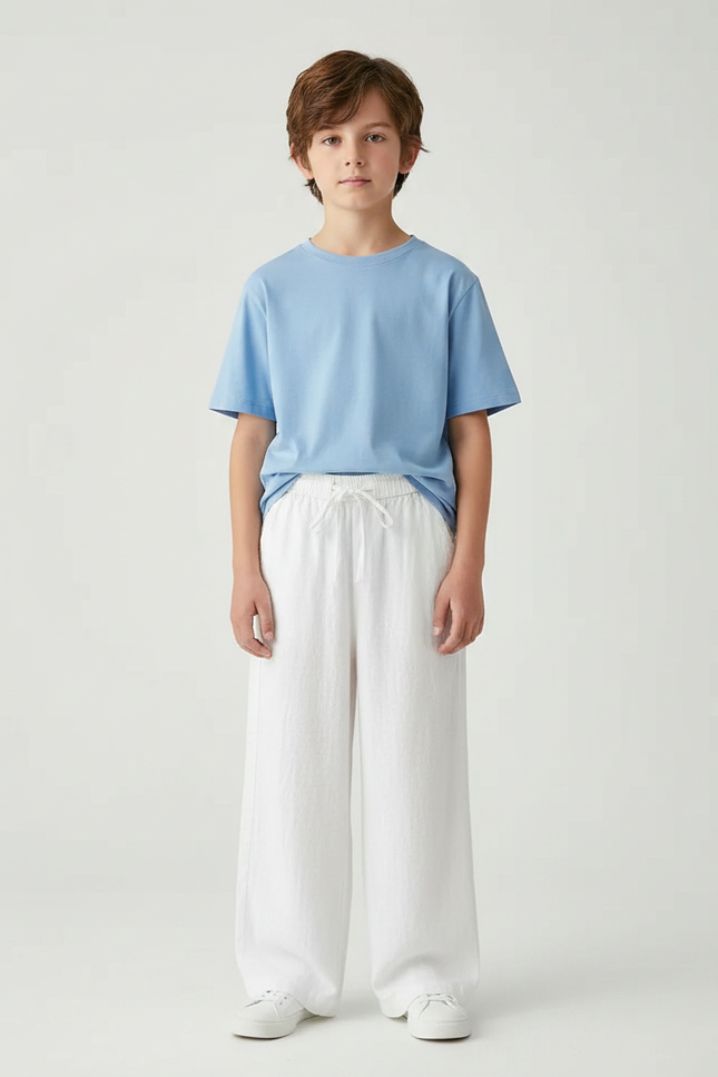 Pantalon Chinois Blanc Ample Lin Décontracté Garçon