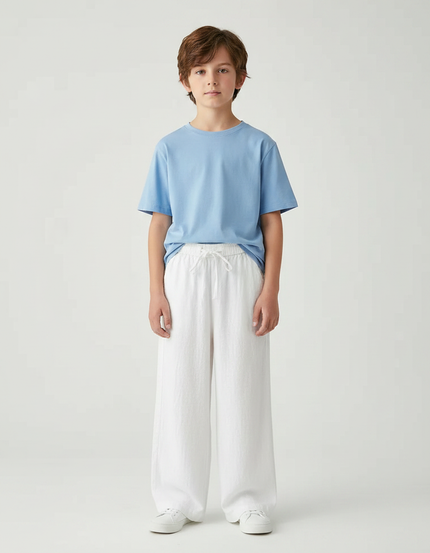 Pantalon Chinois Blanc Ample Lin Décontracté Garçon
