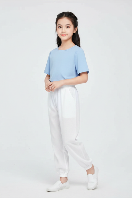 Pantalon Chinois Blanc Ample Coton Élastique Enfant