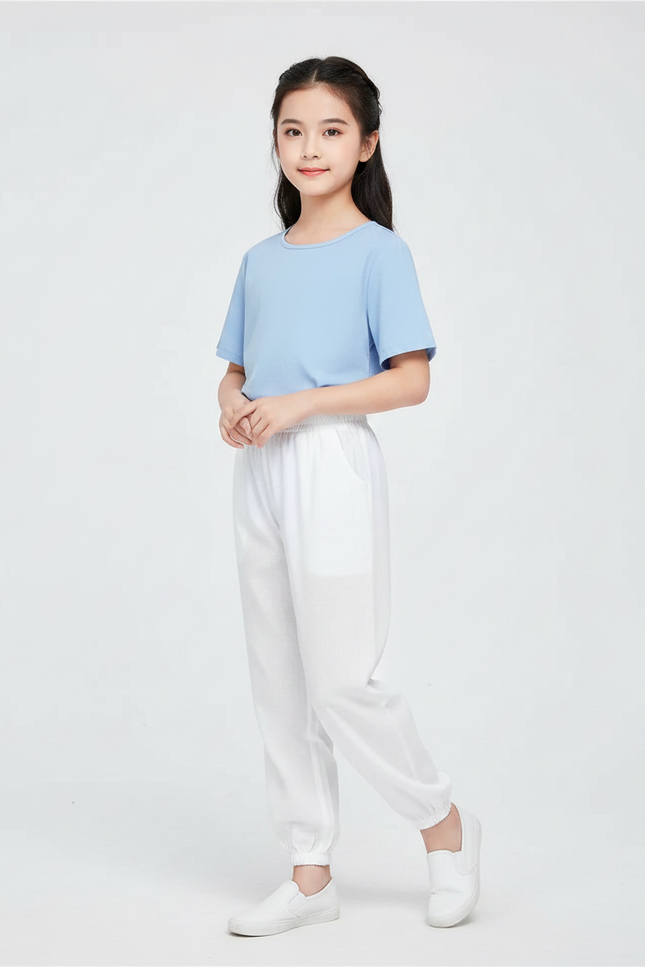 Pantalon Chinois Blanc Ample Coton Élastique Enfant
