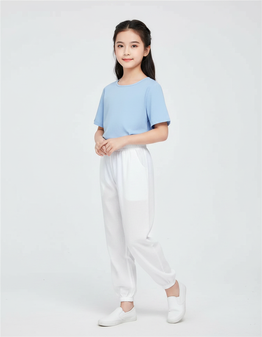 Pantalon Chinois Blanc Ample Coton Élastique Enfant