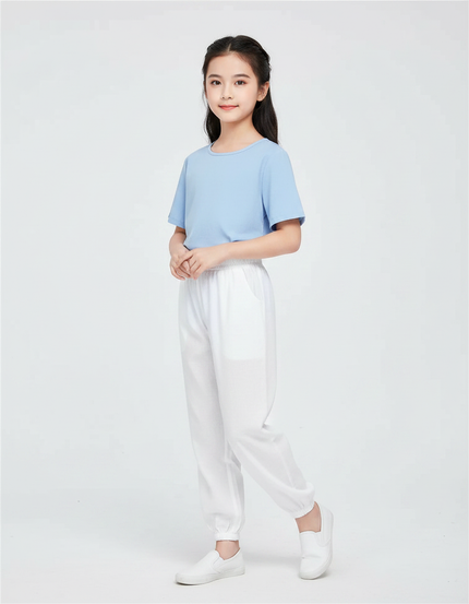 Pantalon Chinois Blanc Ample Coton Élastique Enfant