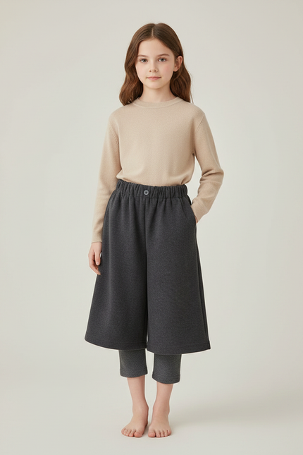 Pantalon Chinois Gris Ample Superposé Fille - Molleton