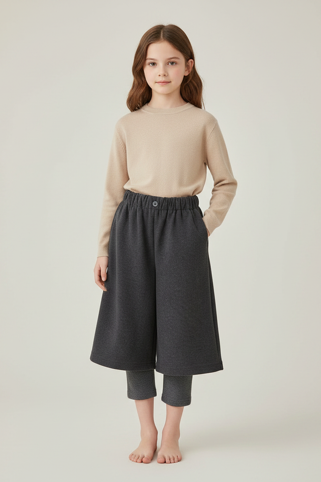 Pantalon Chinois Gris Ample Superposé Fille - Molleton