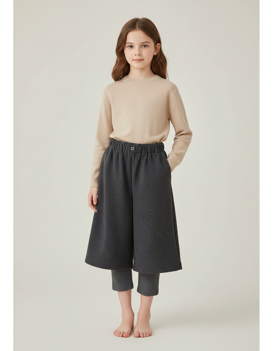 Pantalon Chinois Gris Ample Superposé Fille - Molleton