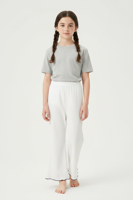 Pantalon Chinois Blanc Plissé Ample Ondulé Fille - Maille