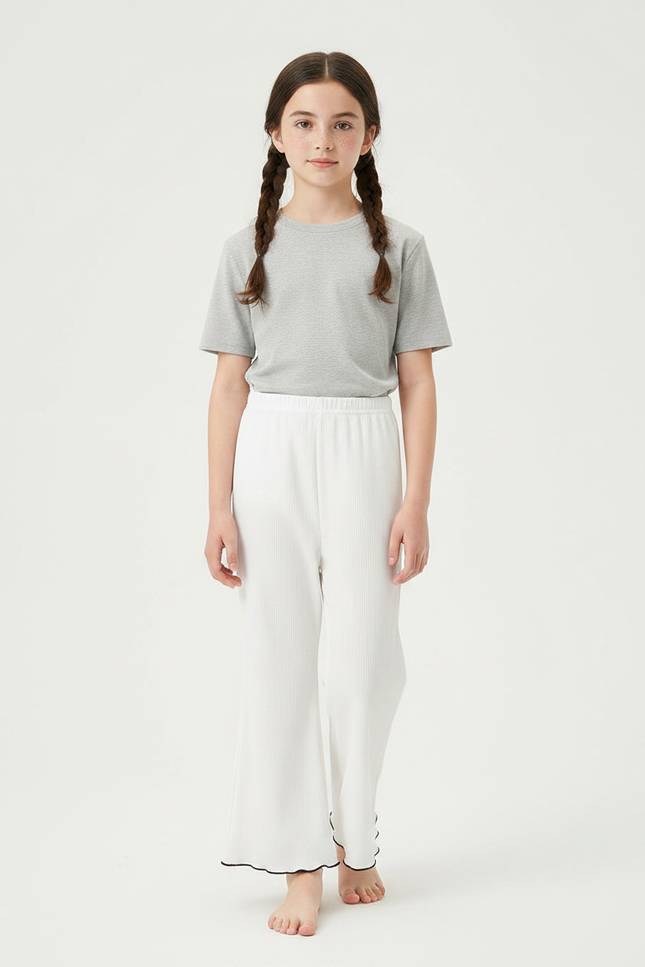 Pantalon Chinois Blanc Plissé Ample Ondulé Fille - Maille