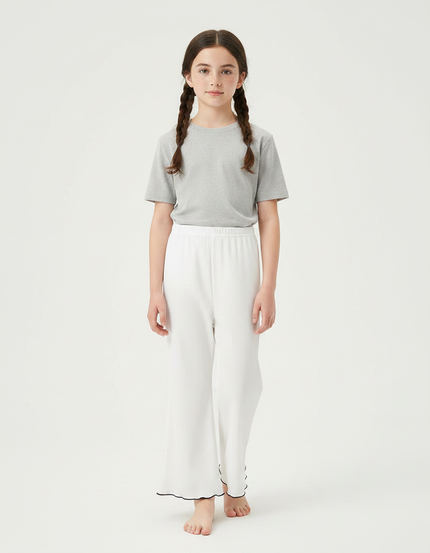 Pantalon Chinois Blanc Plissé Ample Ondulé Fille - Maille