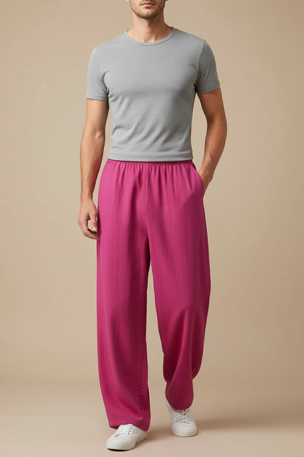 Pantalon Chinois Rose Ample Coton Décontracté Homme