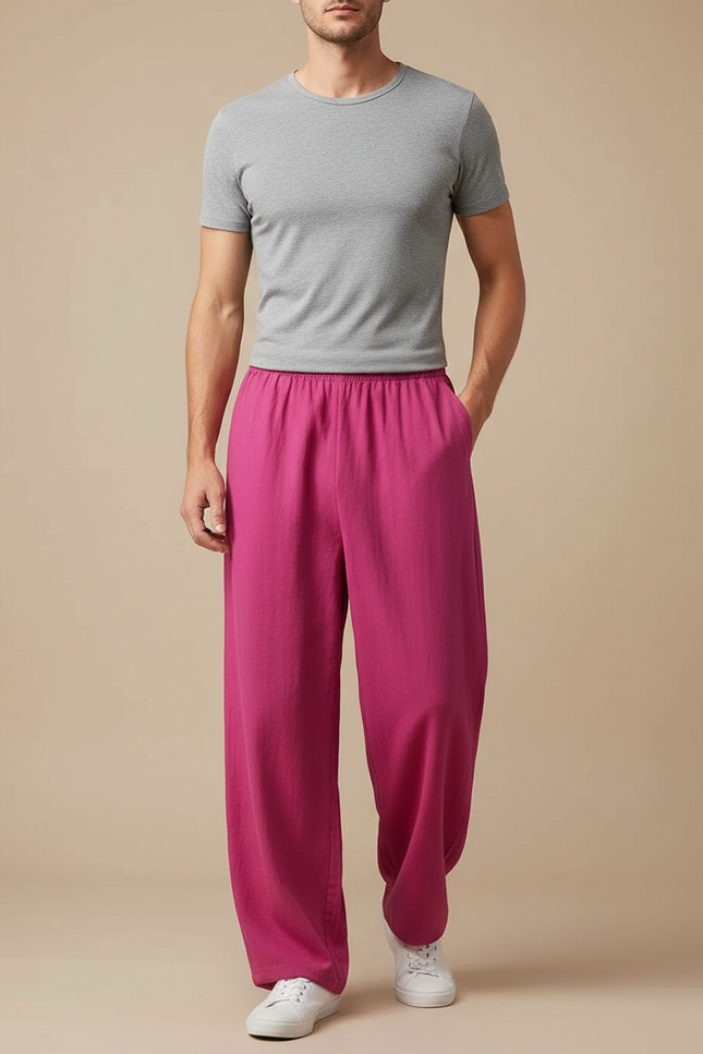 Pantalon Chinois Rose Ample Coton Décontracté Homme