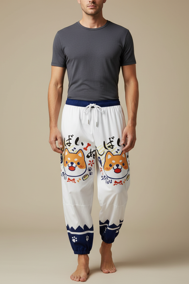 Pantalon Chinois Blanc Harem Shiba Inu Mignon Décontracté - Coton