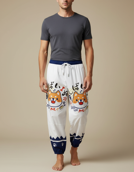 Pantalon Chinois Blanc Harem Shiba Inu Mignon Décontracté - Coton
