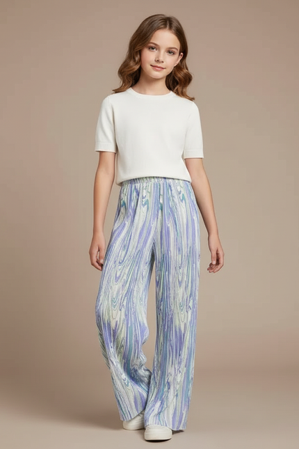 Pantalon Chinois Plissé Fluide Imprimé Marbré Enfant - Polyester