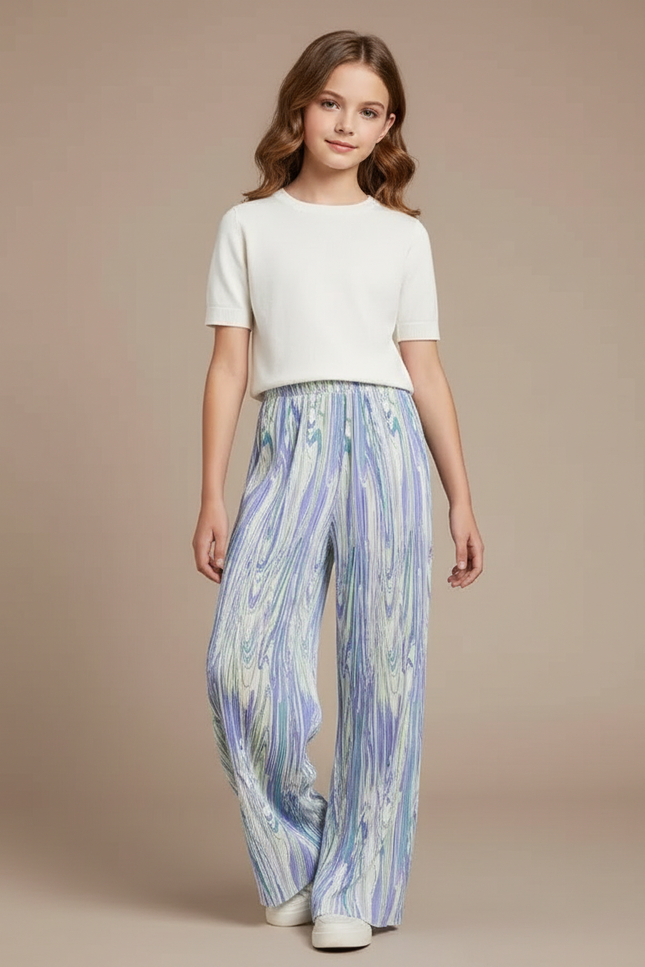 Pantalon Chinois Plissé Fluide Imprimé Marbré Enfant - Polyester