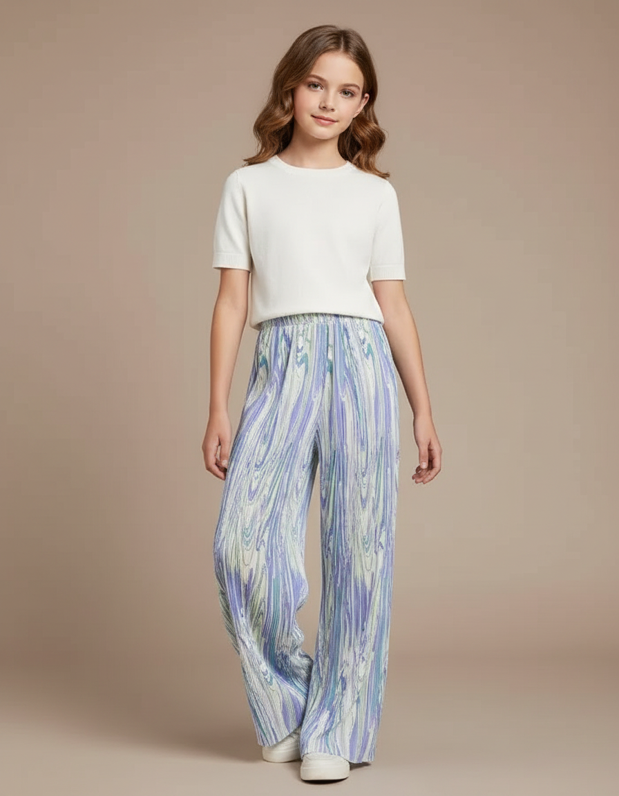 Pantalon Chinois Plissé Fluide Imprimé Marbré Enfant - Polyester