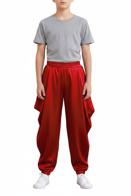 Pantalon Chinois Rouge Satiné Ample Harem Garçon