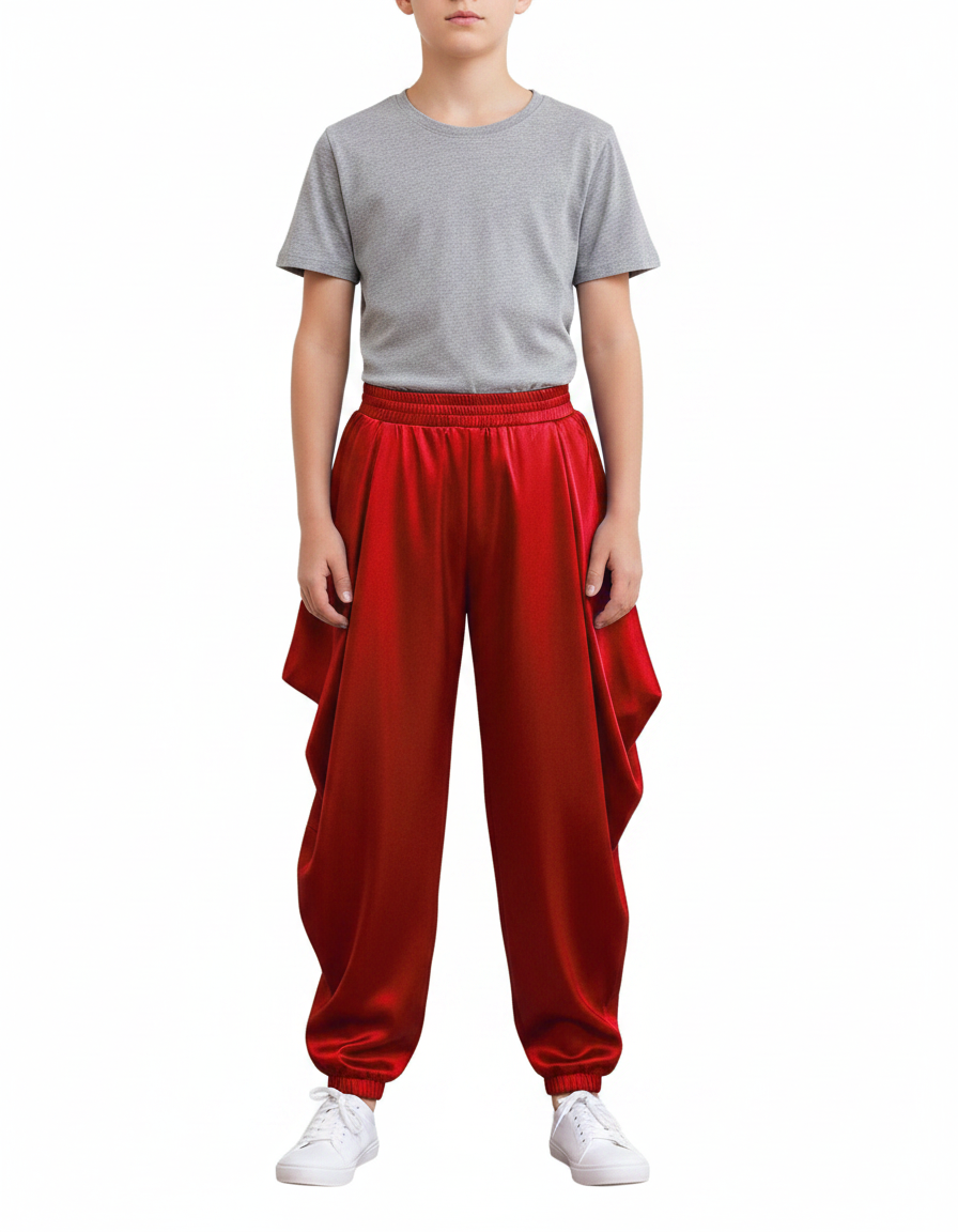 Pantalon Chinois Rouge Satiné Ample Harem Garçon